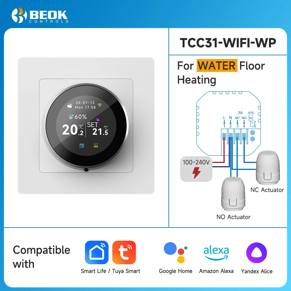 WiFi Smart Knob Thermostat For Water Gas Boiler Electric Heating Temperature Controller Works With Tuya Alexa Google Home
