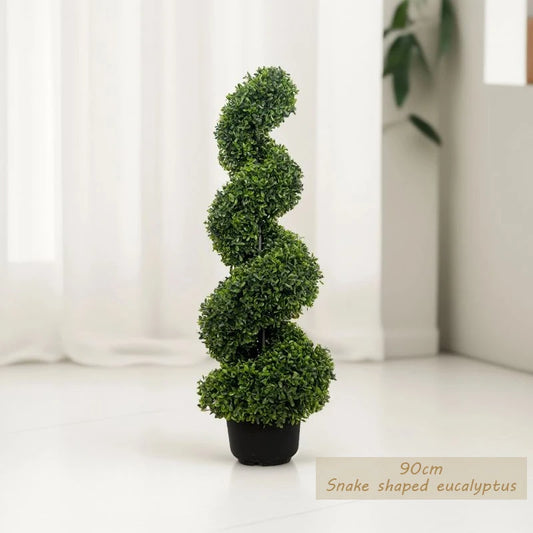Purilite Select Simulation Spiral Green Plant Tree – Creative Faux Pine Needle Eucalyptus Decorative Potted Plant for Indoor Outdoor Home and Event Decor - PuriLite