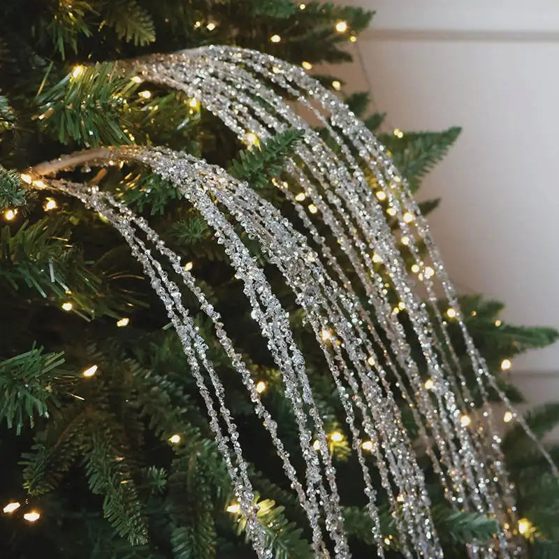 Purilite Select Sequin Glitter Christmas Party Branch Sticks – Elegant White Tassel Wheat Ears for Holiday Décor & Xmas Tree Ornaments