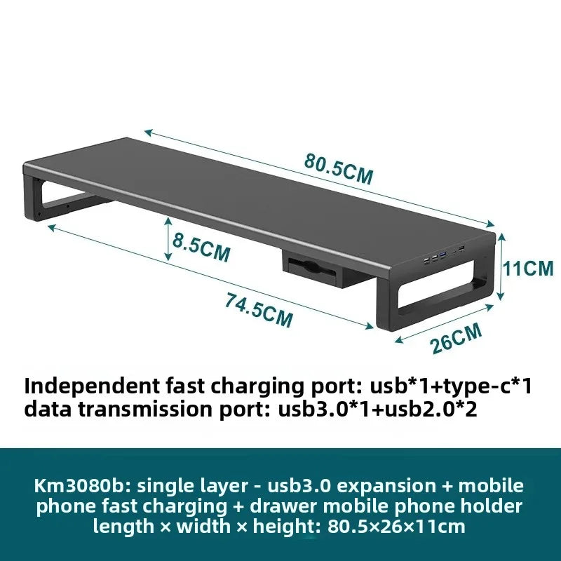 🖥️ Purilite Select™ Metal Monitor Riser with Dual-Layer Drawer & Wireless Charging