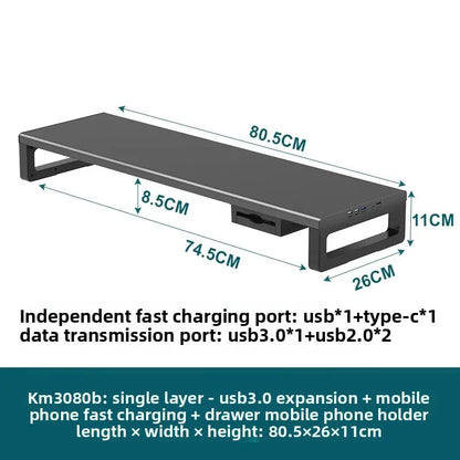 🖥️ Purilite Select™ Metal Monitor Riser with Dual-Layer Drawer & Wireless Charging