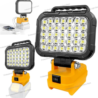 Cordless LED Work Light for DeWalt 20V Battery, 60W 6000LM Jobsite Flood Lights, Portable Outdoor Flashlight Dual USB Charging
