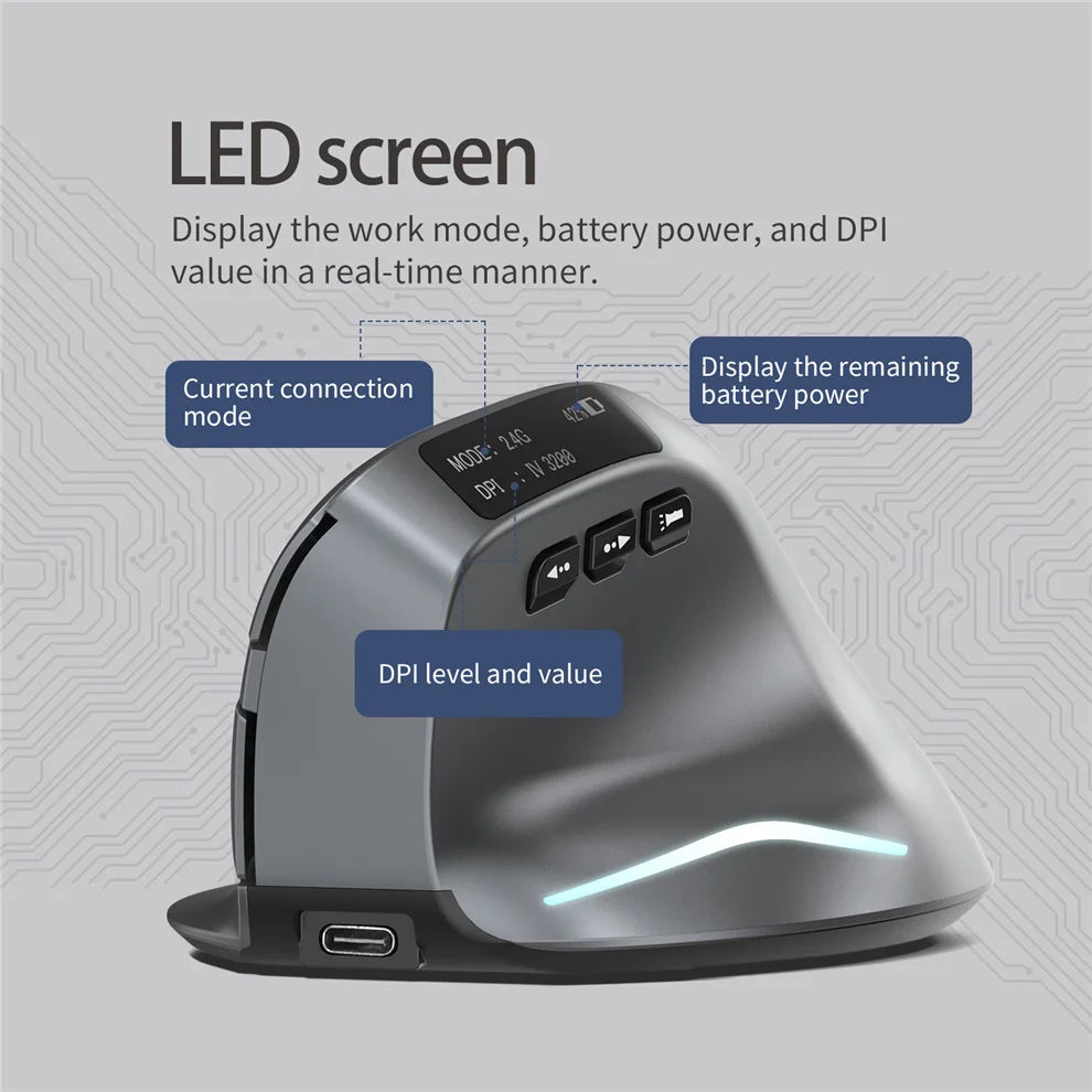 🖱️ Purilite Select Bluetooth Vertical Wireless Mouse with OLED Screen & RGB Lighting