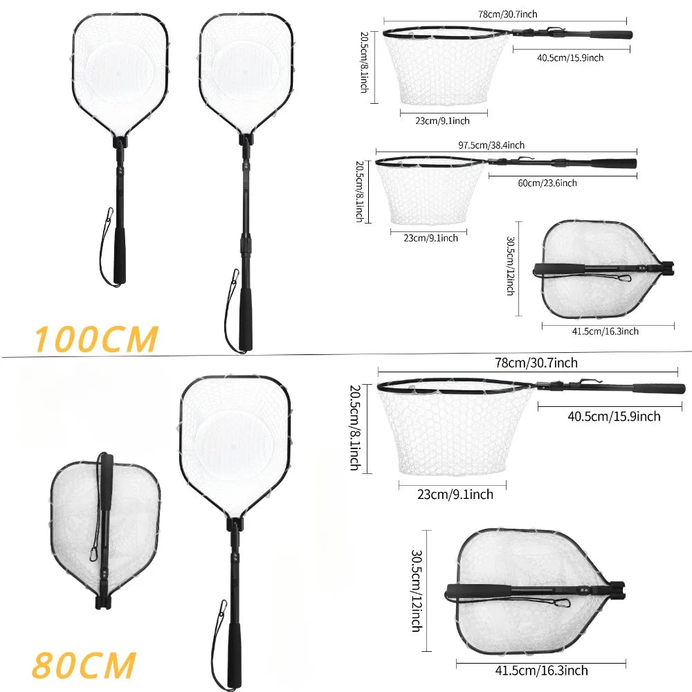 Purilite Select Foldable Fly Fishing Landing Net with Soft Rubber Mesh, Lightweight Aluminum Handle Catch and Release Fish Net