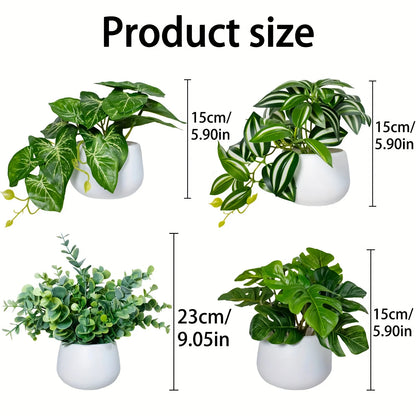 Purilite Select 4-Piece Artificial Green Potted Plant Set – Realistic Faux Indoor Plants for Home, Office, Desk, Windowsill and Living Room Decor - PuriLite