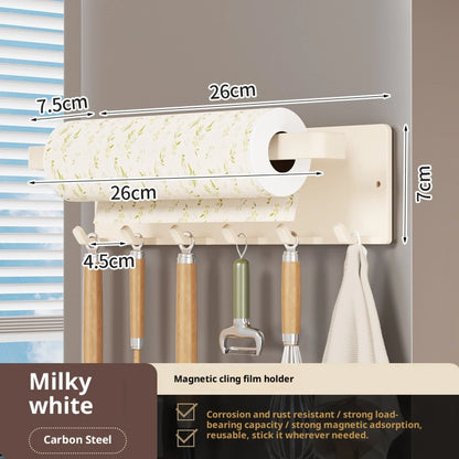No Drilling Rack 26cm Magnetic Paper Towel Holder for Refrigerator with 6 Hooks Kitchen Roll Holder Wall Mount Fridge Organizer