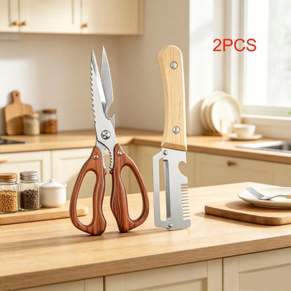 2026 New Paring Knife Ergonomic Wood Handle Knife Stainless Steel Vegetable Peeler with Wooden Handle 2-in-1 Fruit Potato Peeler