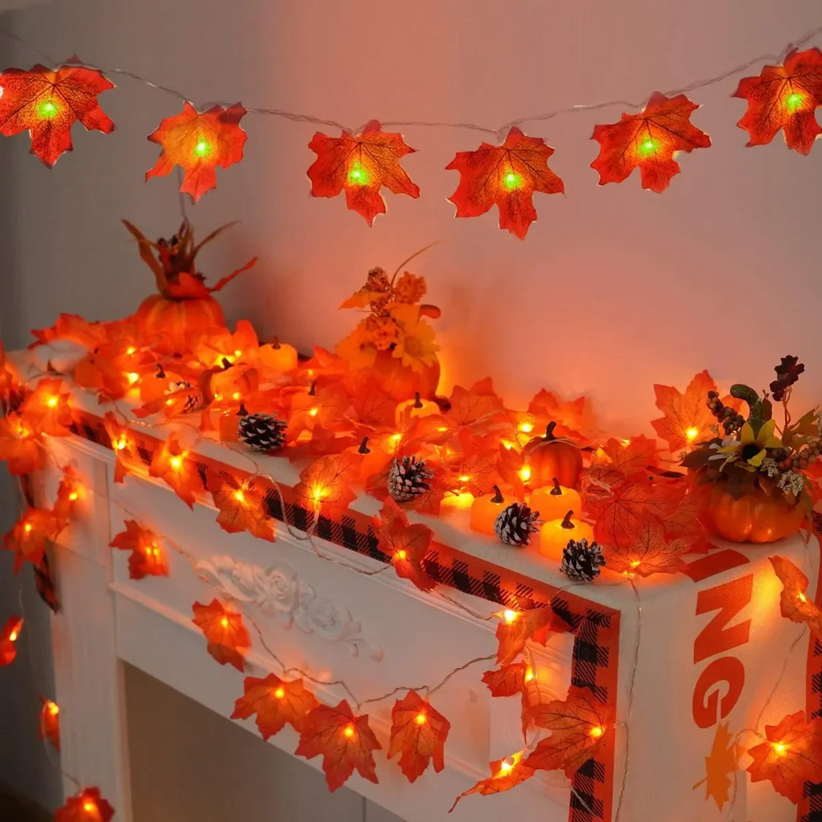 Purilite Select Maple Leaf String Lights – USB/Battery Powered | 10/20/40 LED Waterproof Lights for Halloween, Thanksgiving & Autumn Décor
