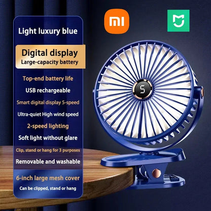 Xiaomi 8000mAh Clip Electric Fan 5 Speed Quiet Rechargeable Desktop Portable Air Circulator Wireless Fan With LED Light Camping