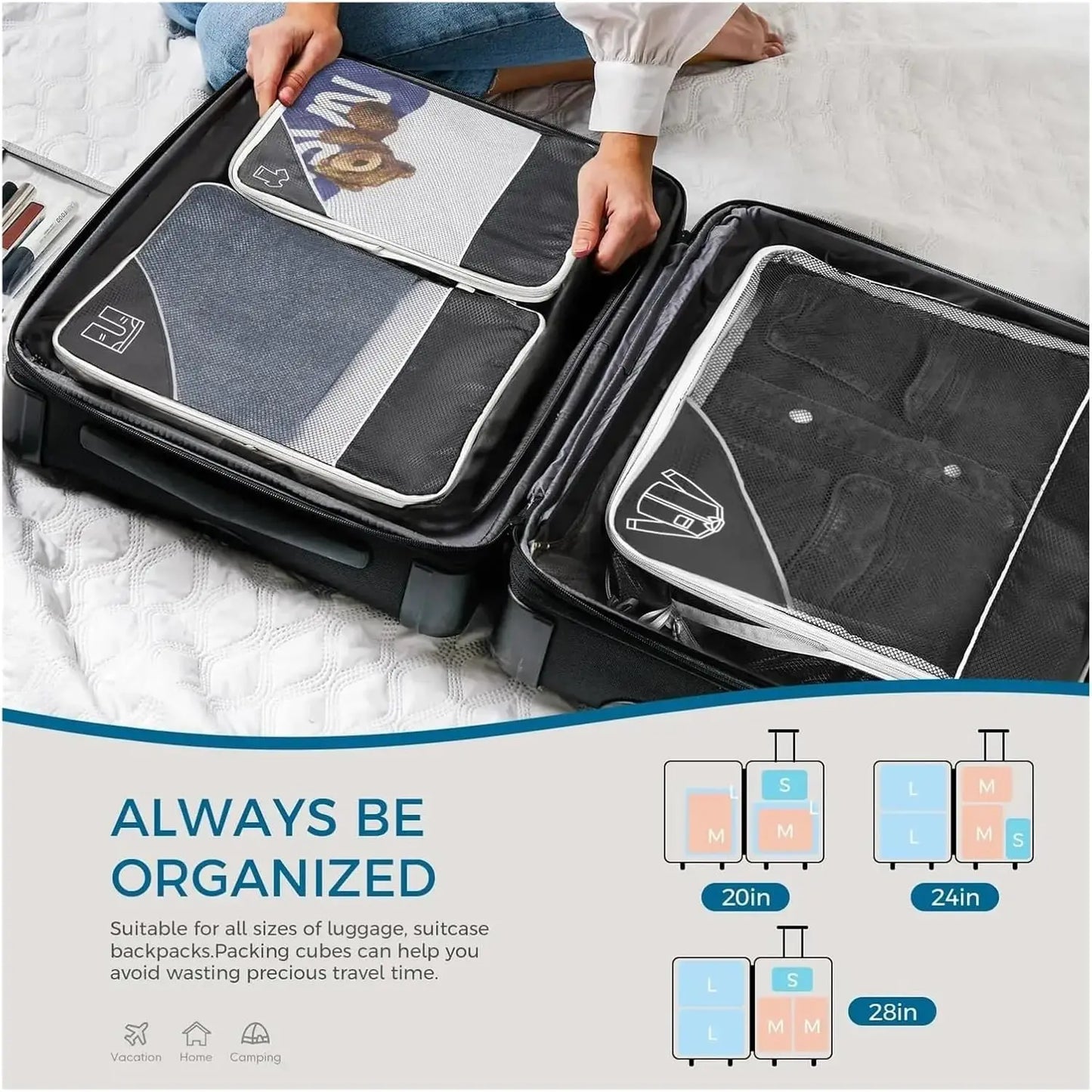 Purilite Select 6-Piece Travel Packing Cubes Set with Shoe Bag, Lightweight Luggage Organizer Bags for Suitcase, Wardrobe & Travel Storage