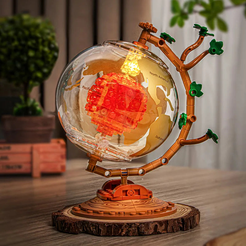 Space series creative globe building block assembly model with light MOC desktop ornaments children's learning educational toys - PuriLite