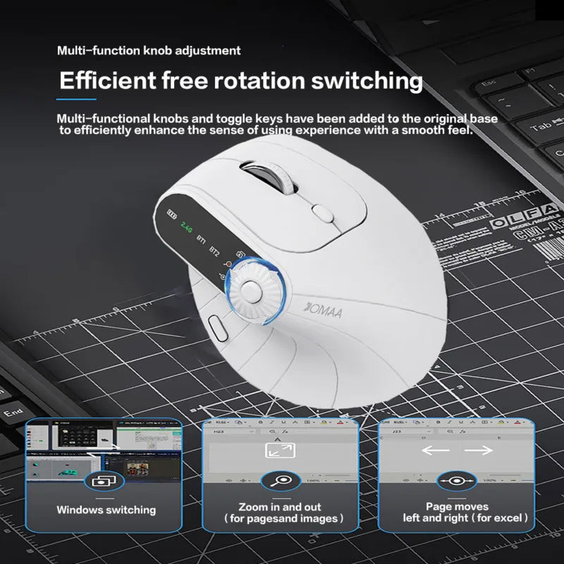 🖱️ Purilite Select – Wireless Vertical Ergonomic Mouse with OLED Display & Function Adjustment Knob