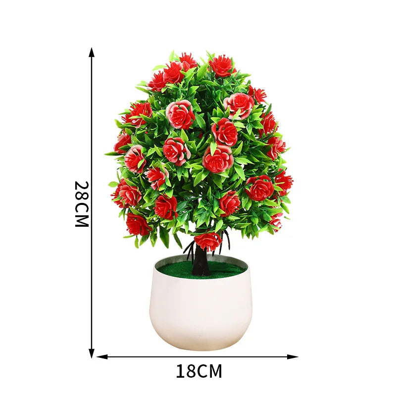 Purilite Select Artificial Rose Bonsai Potted Plant – 45 Blossom Faux Flower Tree for Home Office Table Desk Indoor Decoration - PuriLite