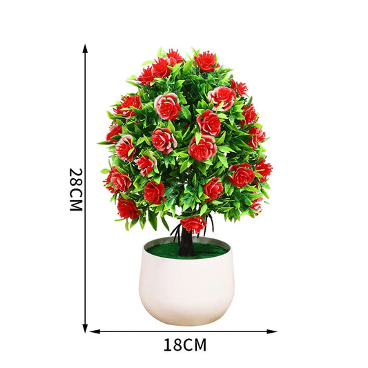 Purilite Select Artificial Rose Bonsai Potted Plant – 45 Blossom Faux Flower Tree for Home Office Table Desk Indoor Decoration - PuriLite