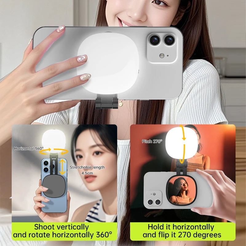 Purilite Select Magnetic Selfie Mirror with Adjustable Dual-Color Fill Light – Portable Reversible Mini LED Light for Mobile Photography and Video Recording - PuriLite
