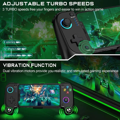 Purilite Select MC100 Hall Effect Wireless Gamepad with RGB Lighting – Adjustable Mobile & Tablet Controller, Anti-Drift Precision Joystick - PuriLite