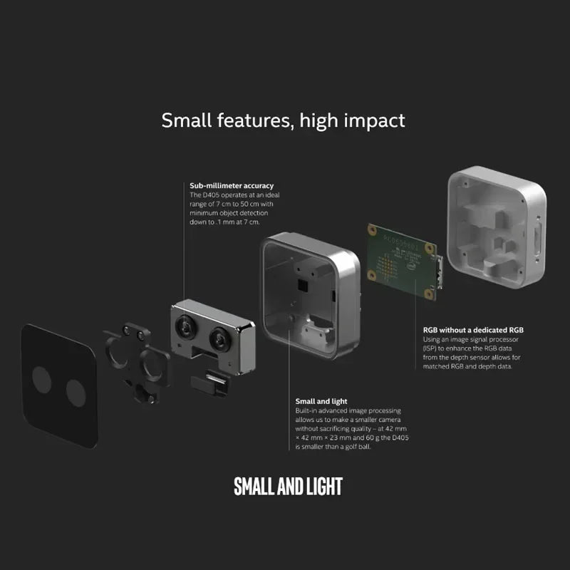 Intel RealSense D405 Short-Range Stereo Depth Camera – Sub-Millimeter Accuracy 3D Sensor for Robotics, Inspection & Close-Range Imaging
