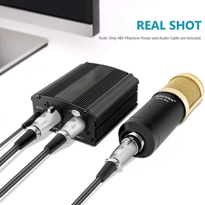 Purilite Select | 48V Phantom Power Supply with Adapter + XLR 3-Pin Microphone Cable | For Any Condenser Microphone | Recording Equipment