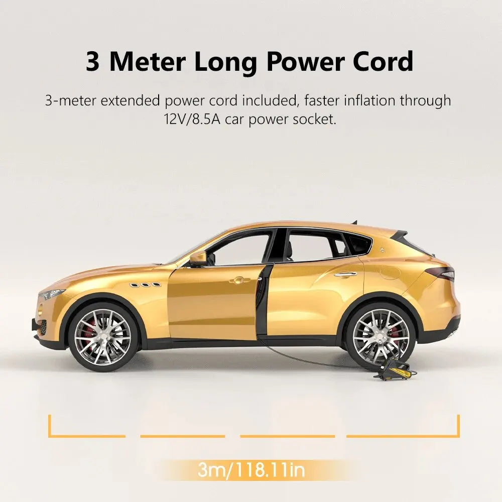 Purilite Select – Corded Portable Car Air Pump | 12V 150PSI Electric Tire Inflator with LED Light