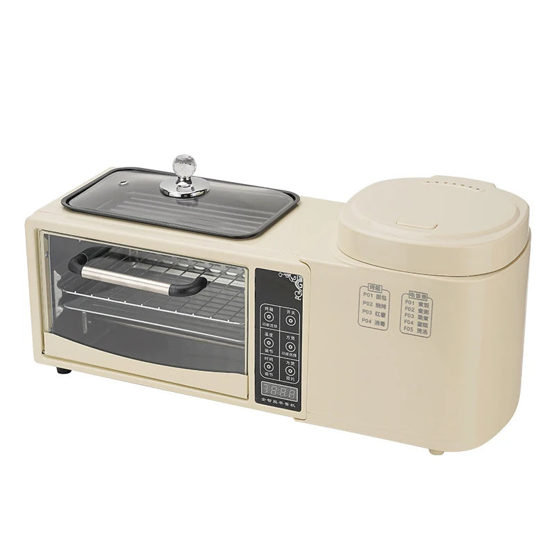 3 In 1 Electric Breakfast Machine Multifunction 1L Rice Cooker 8L Bake Oven Frying Pan Household Bread Pizza Oven Noodles Boiler - PuriLite