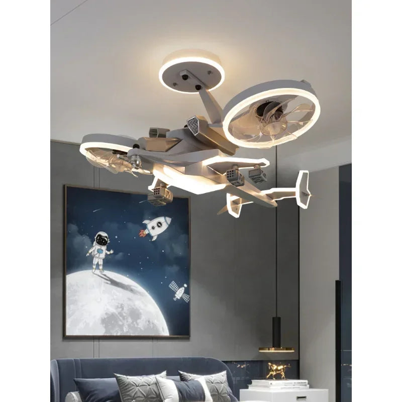 Purilite Select Aircraft Ceiling Fan Light – Decorative LED Ceiling Lamp with Remote Control for Children's Bedroom, Playroom and Study Space