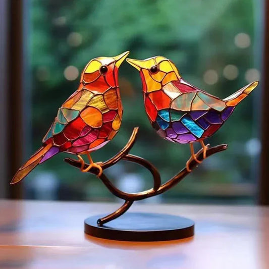 Purilite Select™ Stained Acrylic Birds on Branch Multicolor Desktop Ornaments