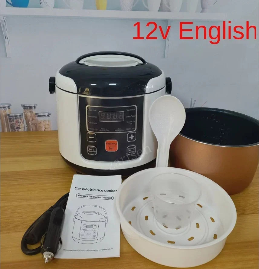 2L Electric Mini Rice Cooker MultiCooker Portable Car Rice Cooker 12V 24V Cooking Machine For Car and Truck English/Russica Menu - PuriLite