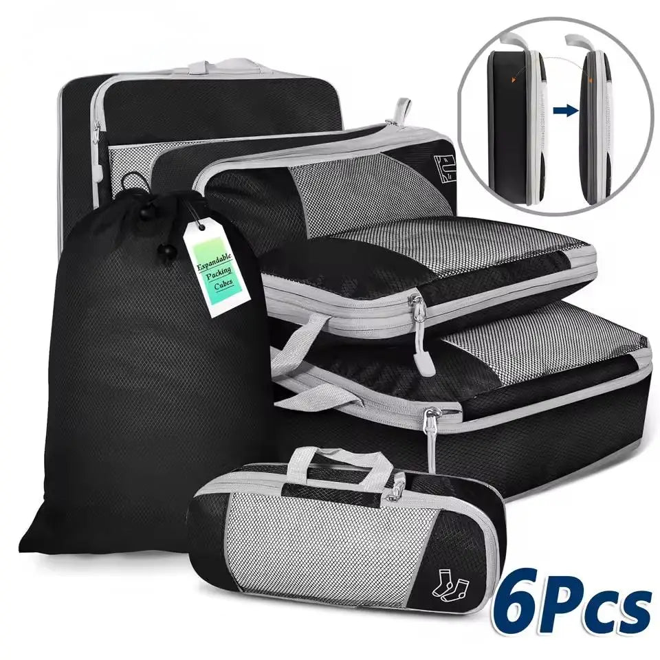 Purilite Select 6-Piece Travel Packing Cubes Set with Shoe Bag, Lightweight Luggage Organizer Bags for Suitcase, Wardrobe & Travel Storage
