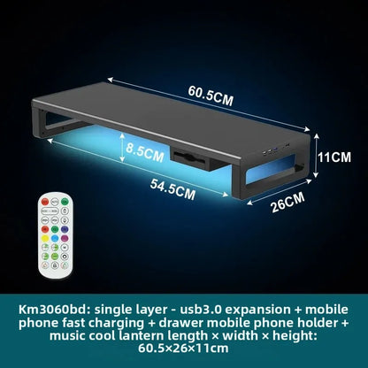 🖥️ Purilite Select™ Metal Monitor Riser with Dual-Layer Drawer & Wireless Charging