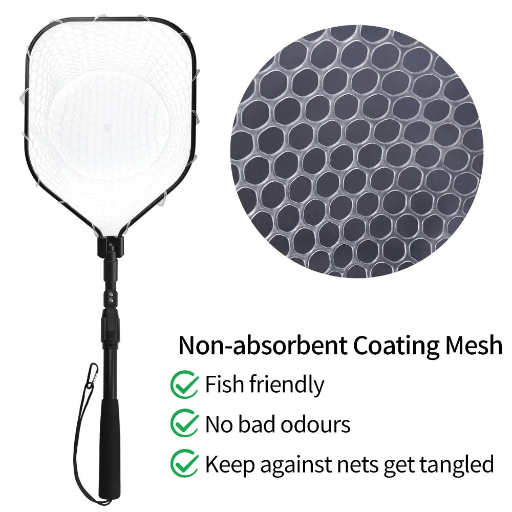 Purilite Select Foldable Fly Fishing Landing Net with Soft Rubber Mesh, Lightweight Aluminum Handle Catch and Release Fish Net