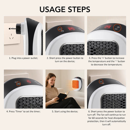 600W Portable Electric Heater EU Small Bathroom Fast Heating Fans Bedroom Heater Home Use Warming Device with Remote Control