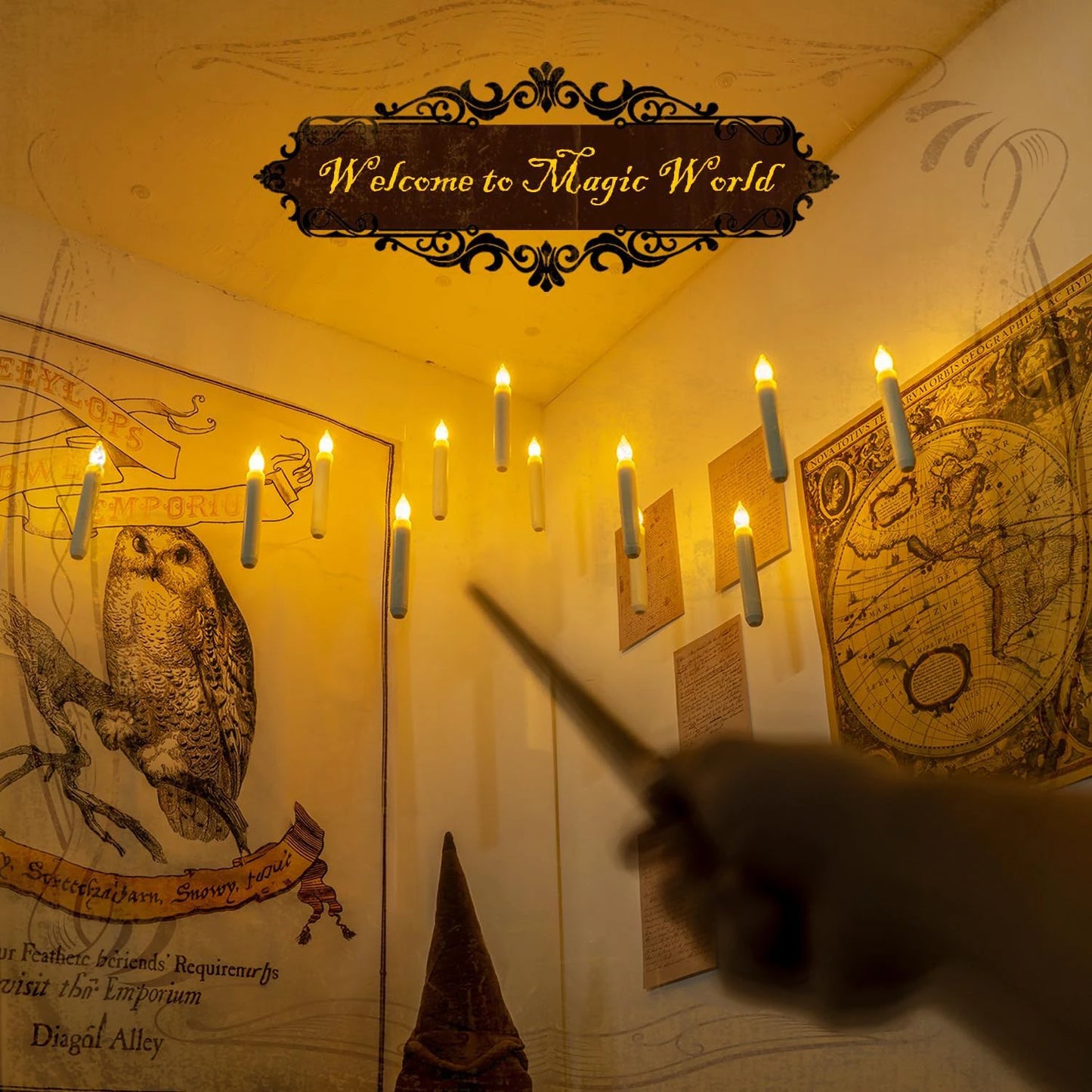 Purilite Select Halloween LED Floating Candles Magic Wand Remote Hanging Operated Battery Warm Light Decoration