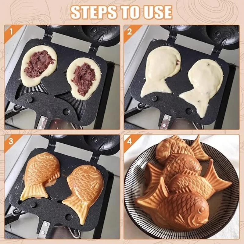 Taiyaki Fish Waffle Maker Pancake Batter Dispenser For Dessert Cake Maker Pan Japanese  Double Pancake Kitchen Baking Tools - PuriLite