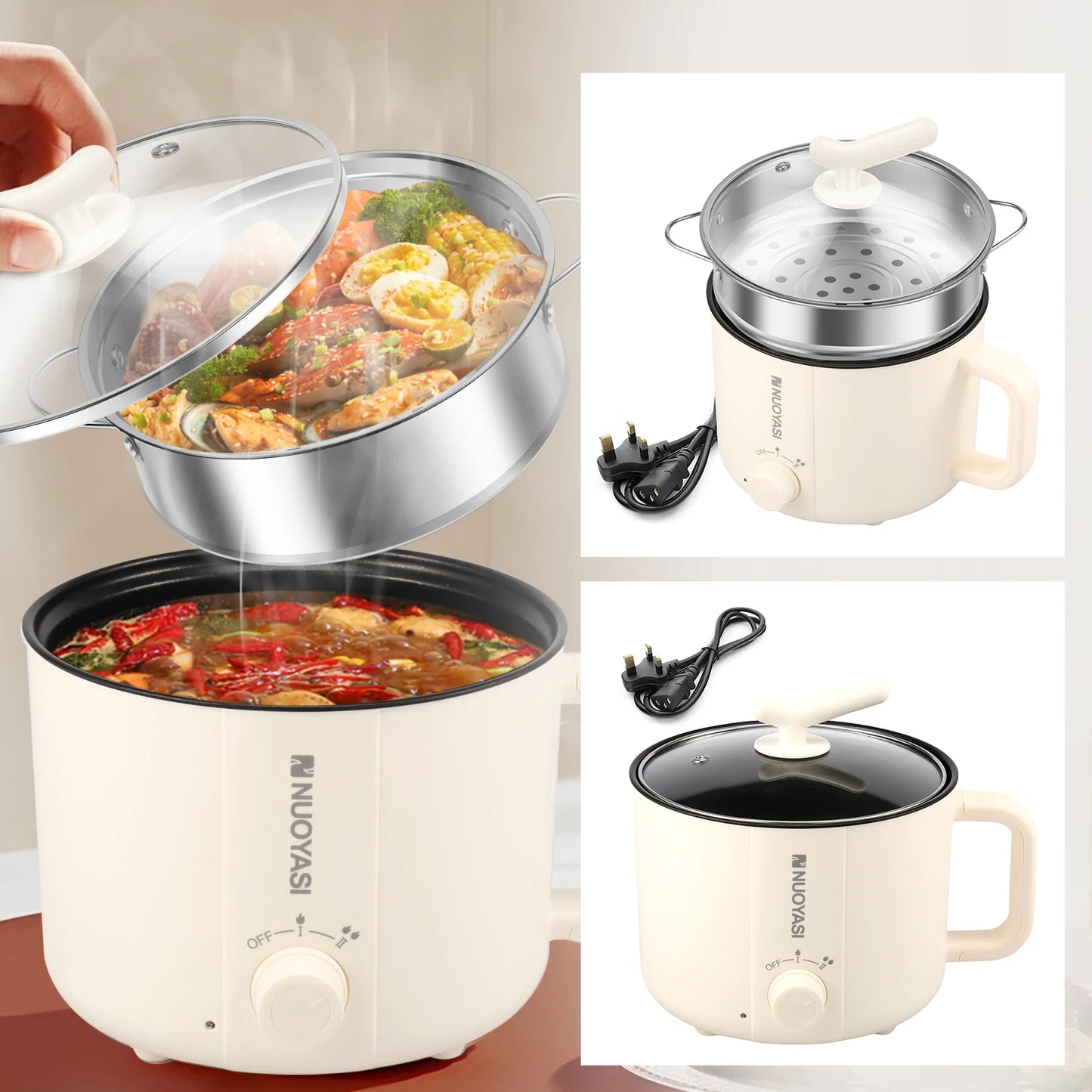 Mini Electric Hot Pot 220V 1.8L UK Round Stock Pot Nonstick Shabu Pot Travel Portable Ramen Cooker College Dorm Room Essentials - PuriLite