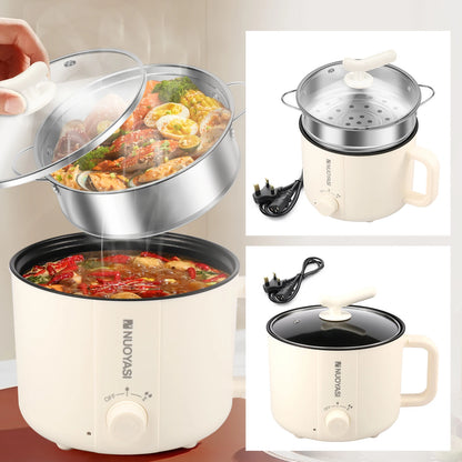 Mini Electric Hot Pot 220V 1.8L UK Round Stock Pot Nonstick Shabu Pot Travel Portable Ramen Cooker College Dorm Room Essentials - PuriLite