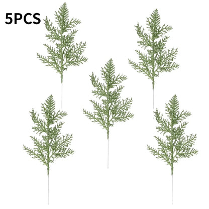 Purilite Select 5Pcs Glitter Artificial Pine Branches – Christmas Gold Leaves Ornament Set | Sparkling Xmas Tree & Home Decoration