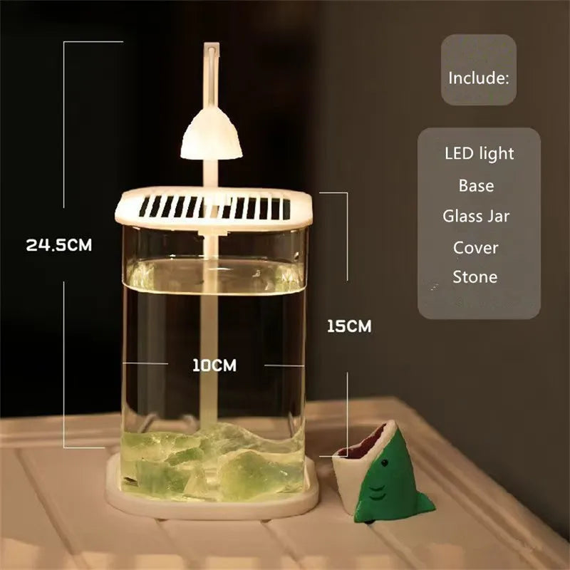 Mini Desktop Glass Aquarium Fish Tank with LED Light For Kids Betta Fish - PuriLite