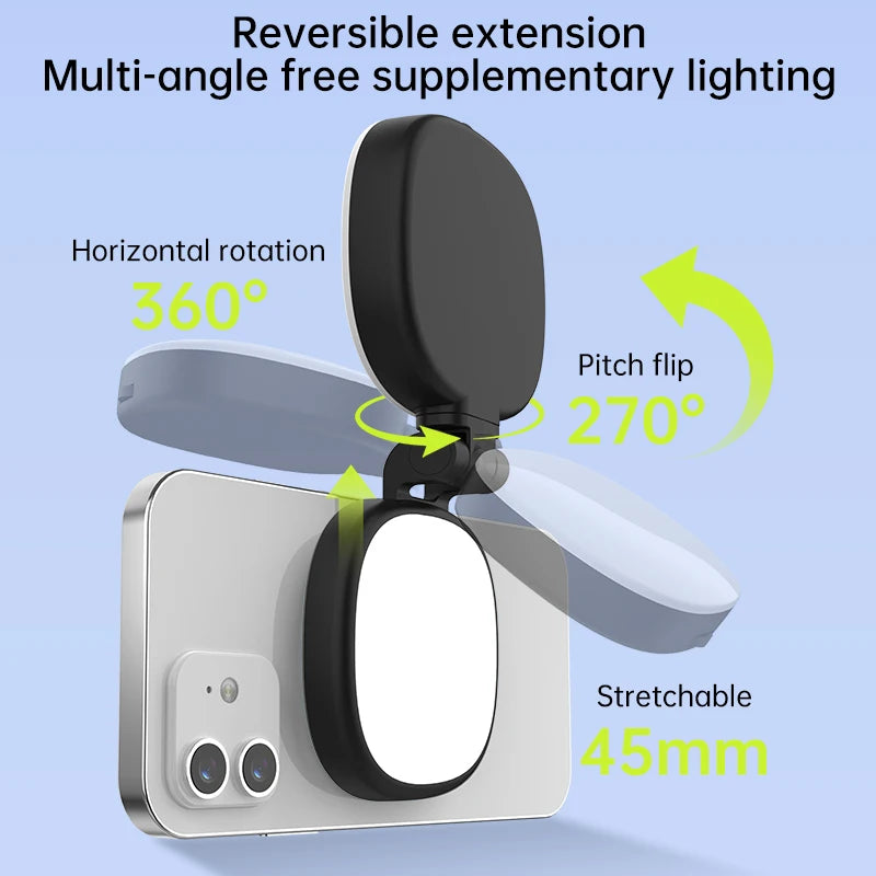 Purilite Select Magnetic Selfie Mirror with Adjustable Dual-Color Fill Light – Portable Reversible Mini LED Light for Mobile Photography and Video Recording - PuriLite