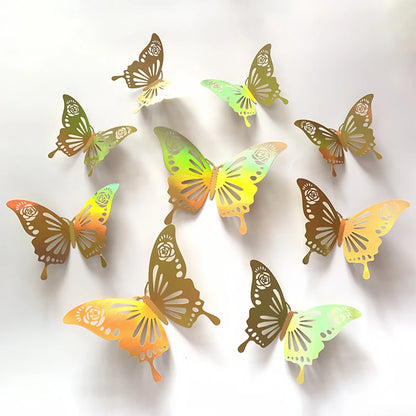 Purilite Select 12-Piece Gold Hollow Butterfly Wall Sticker Set – 3D Decorative Butterflies for Home, Wedding, and Garden Décor