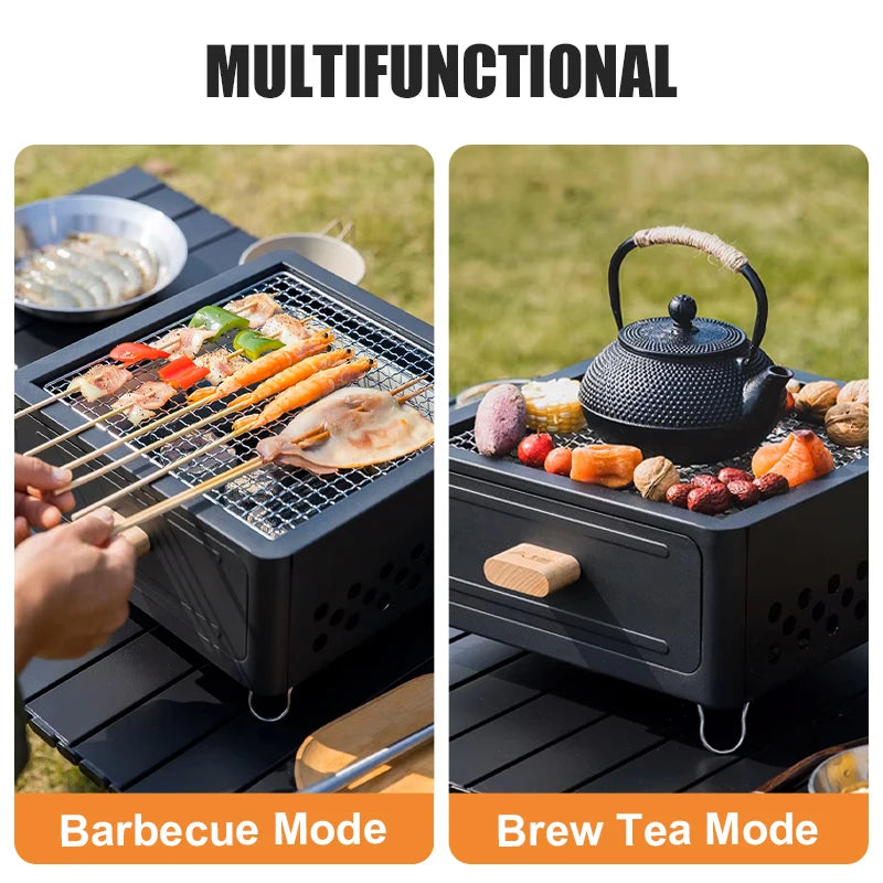 WESTTUNE Outdoor Charcoal Barbecue Grill Non-stick Barbecue Rack Heating Brazier Portable Household Grill Stove for Camping BBQ - PuriLite