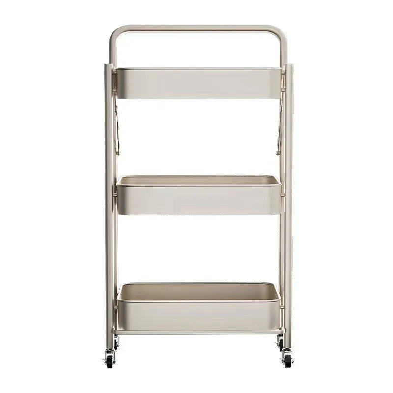 Purilite Select Foldable 3-Tier Storage Cart Carbon Steel Rolling Organizer Rack with Wheels for Kitchen Bedroom and Home - PuriLite