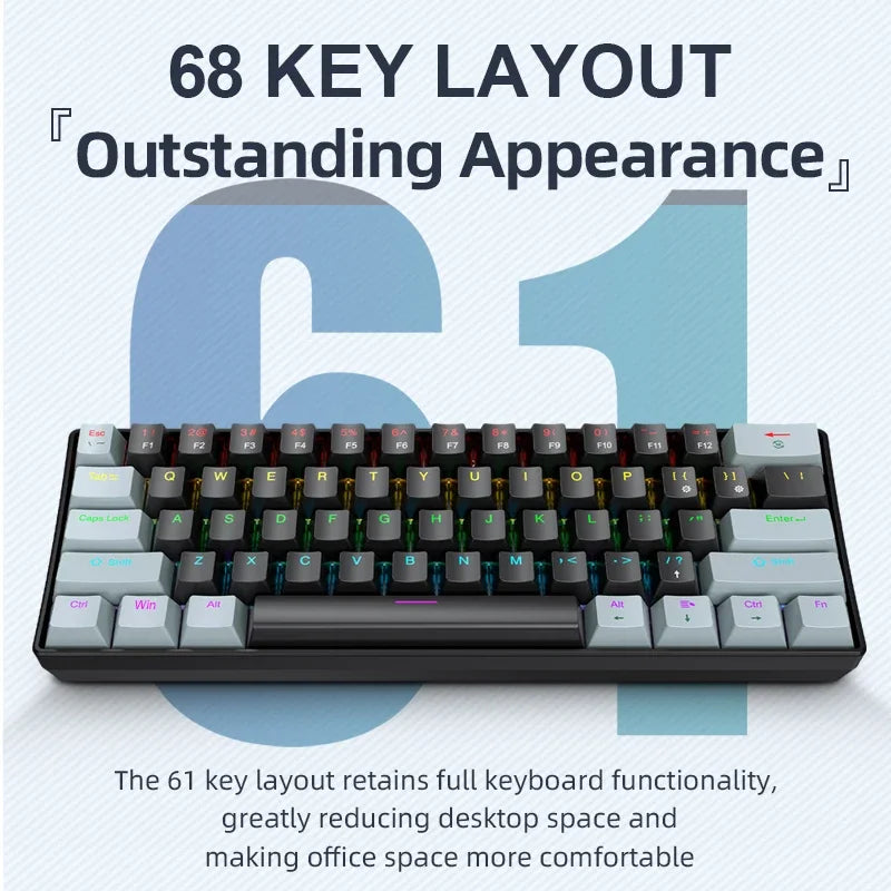 Purilite Select K61 Mini Wired Mechanical Keyboard – 60% Layout, RGB Backlit, Hot-Swappable