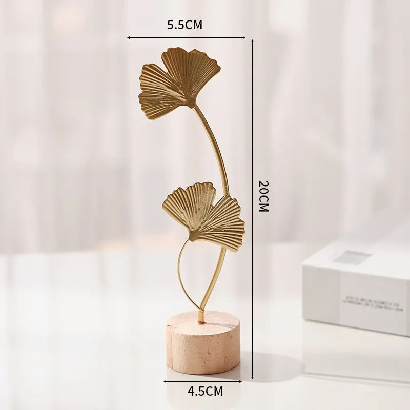 Purilite Select Golden Ginkgo Leaf & Feather Metal Figurine – Modern Desktop Sculpture | Home Decor & Photo Prop