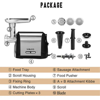 Purilite Select 3200W Electric Meat Grinder & Sausage Maker Attachment Set