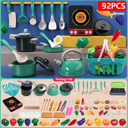 Kids Kitchen Toys Set 92/86/69/59PCS Play Kitchen Accessories Kit with Play Pots Pretend Food Cooking Toy Toddler Girls Boy Gift
