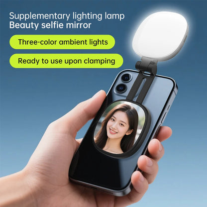 Purilite Select Magnetic Selfie Mirror with Adjustable Dual-Color Fill Light – Portable Reversible Mini LED Light for Mobile Photography and Video Recording - PuriLite