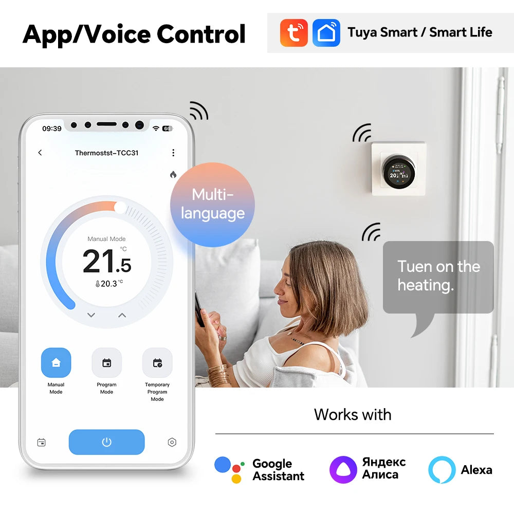WiFi Smart Knob Thermostat For Water Gas Boiler Electric Heating Temperature Controller Works With Tuya Alexa Google Home