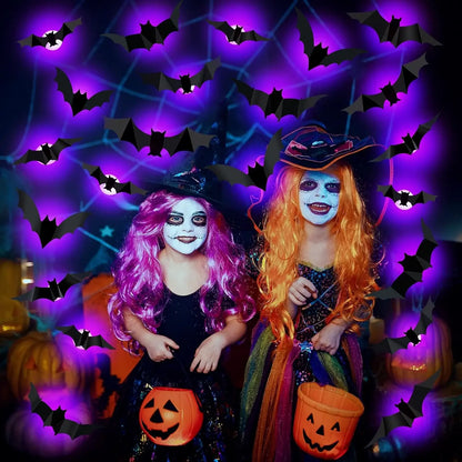 Purilite Select 3D Halloween Bat & Spider Night Light – Purple/Green LED Wall Stickers | Self-Adhesive Spooky Décor for Halloween Party & Home Decoration