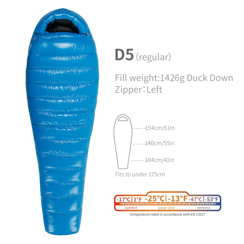 Purilite Select Lightweight Duck Down Sleeping Bag | Cold Weather Backpacking & Camping Mummy Sleeping Bag