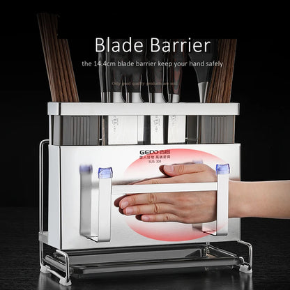 Purilite Select 304 Stainless Steel Kitchen Knife Holder Flatware Organizer with Non-Slip Base and Bottom Water Drain Tray - PuriLite